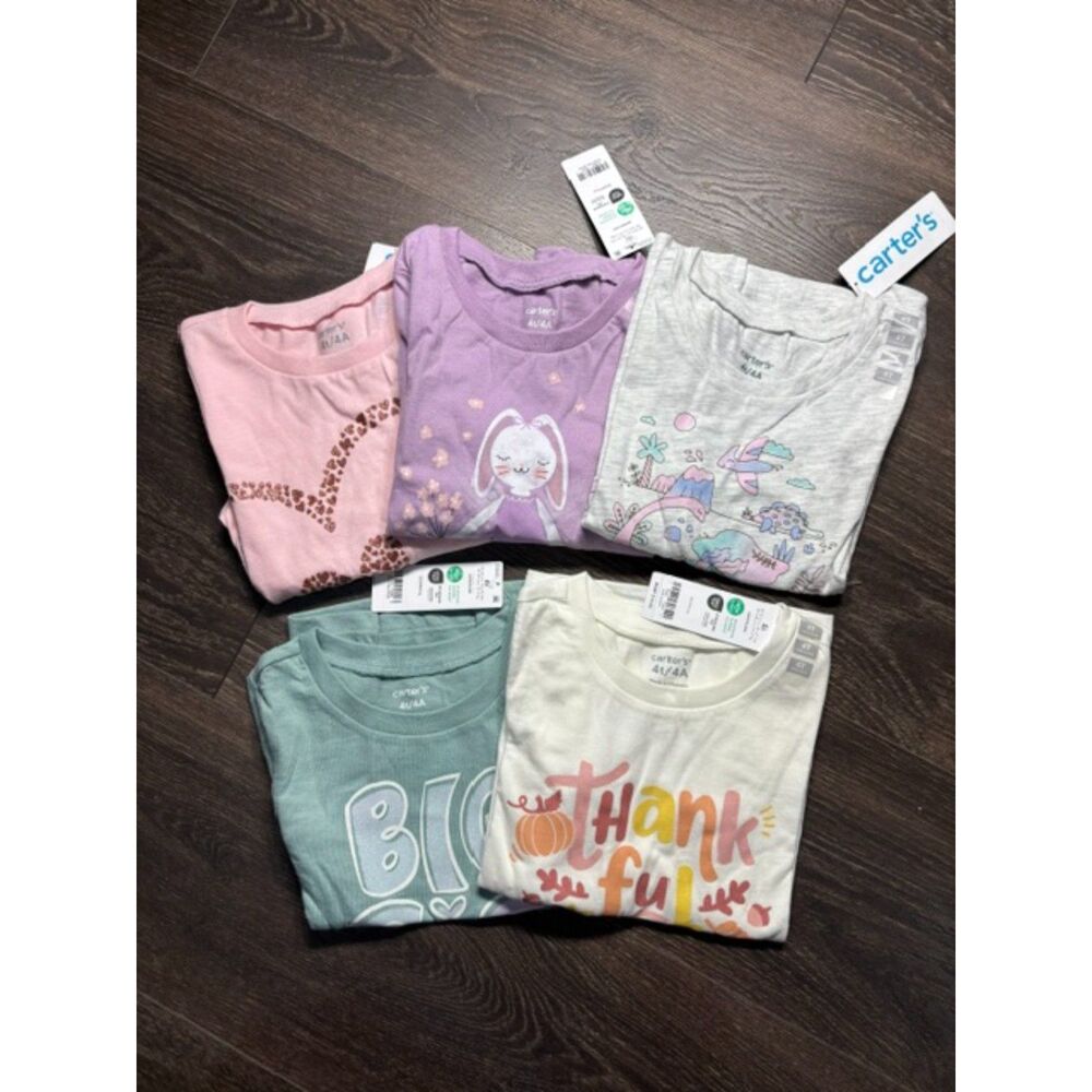 NWT Carters Girls 4T Long Sleeve Shirt Lot 5 Tops Fall Thanksgiving Graphic Tees